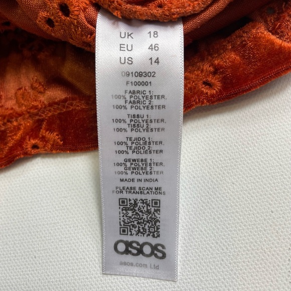 ASOS Design Women’s Smock Top Blouse Shirt Size 14 In Velvet Broidery Rust - Picture 8 of 8